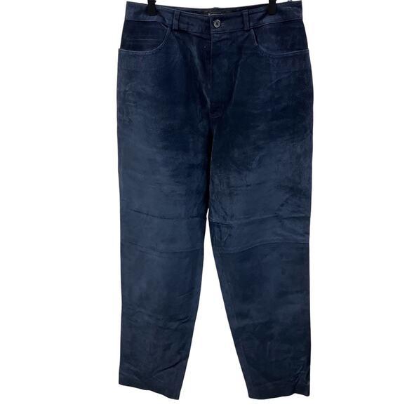 Vintage Bushwacker Genuine Suede Leather Womens‎ 12 Pants Blue Highwaisted USA - Picture 1 of 16